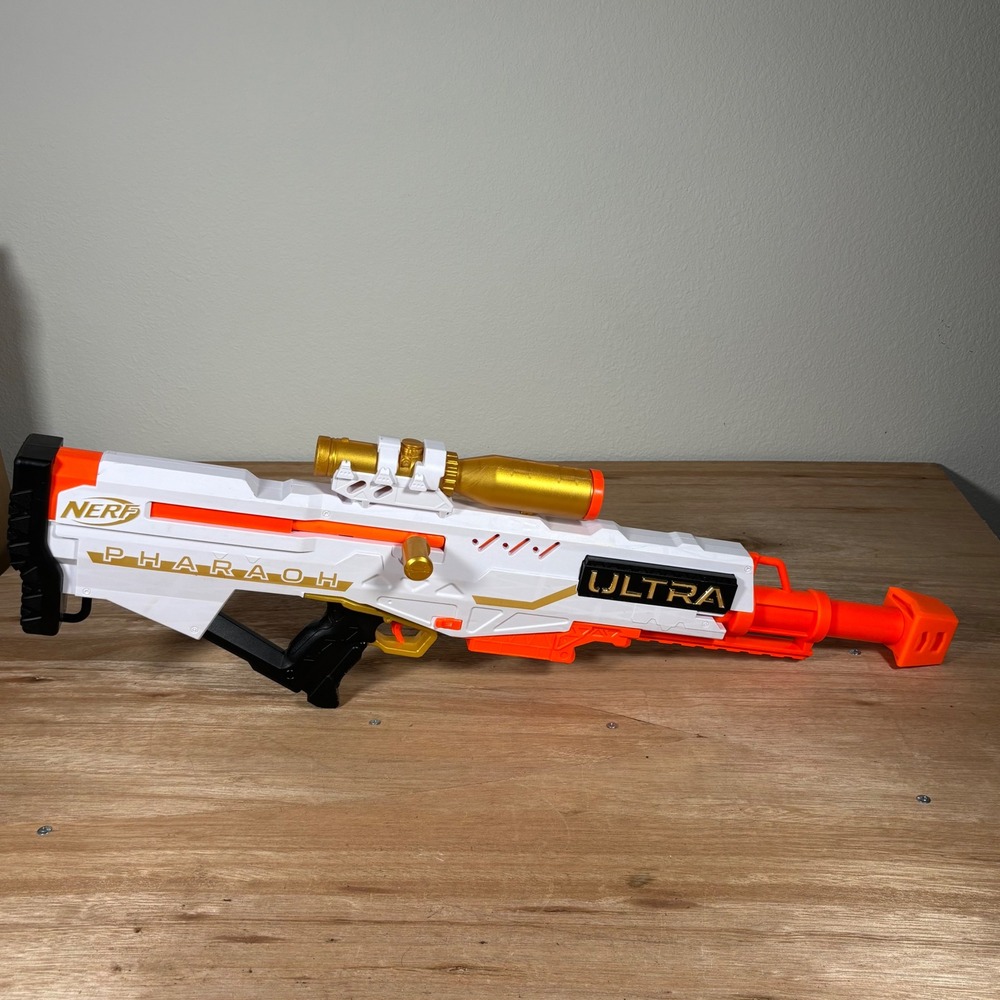 Nerf Ultra Pharaoh Bolt Action Blaster White Gold Sniper Scope Toy Blaster